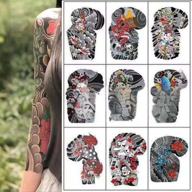 Chinese Traditional Half-Arm Eco-Friendly Non-Toxic Paper Temporary Tattoo Stickers Water Transfer Printed Full Arm Coverage