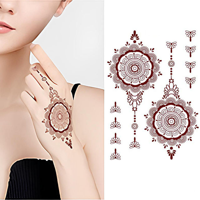 Cross-Border New Indian Henna Tattoo Stencils Eco-Friendly Brown Lace Waterproof Paper Body Hand Flower Back Temporary