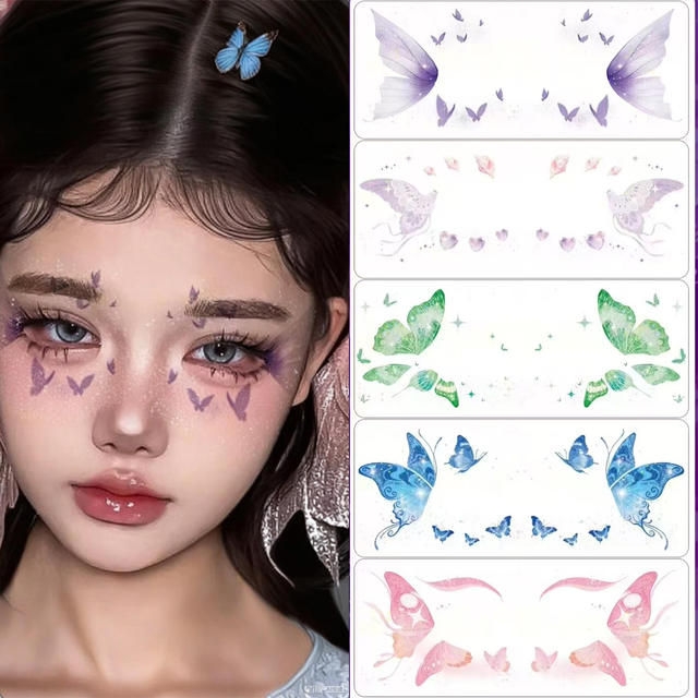 Butterfly Glitter Paper Tattoo Sticker New Chinese Style Face Stickers Peelable Temporary 5-7 Days Durability Party Decorations