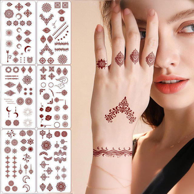 Red Henna Full Body Temporary Eco-Friendly Tattoo Stickers Paper Water Transfer Printed Custom Logo Party Wedding Festival