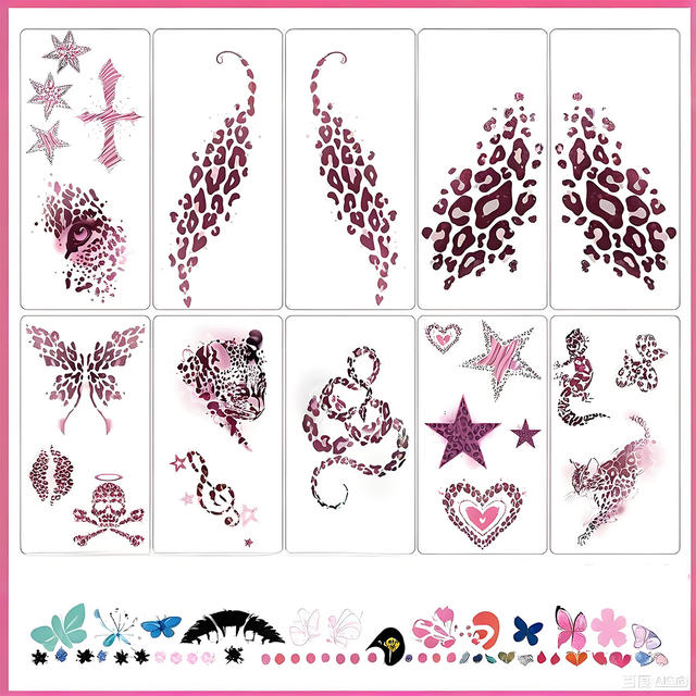 Glitter Leopard Head Butterfly Design Full Body Temporary Se view 5