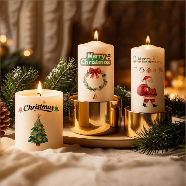 Christmas Candle Water Transfer Paper Stickers Custom Logo D view 3