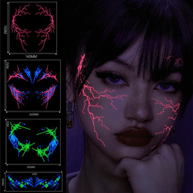Cross-border Halloween Full Face Body Tattoo Sticker Temporary Tricolor Luminous Eco-Friendly Water Transfer Paper Customizable