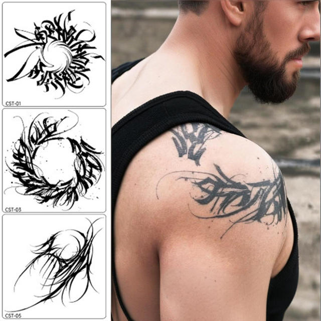 Herbal Eco-Friendly Tattoo Sticker Dark Gothic Flower Body English Semi-permanent Waterproof Lasting Black Water Transfer Paper