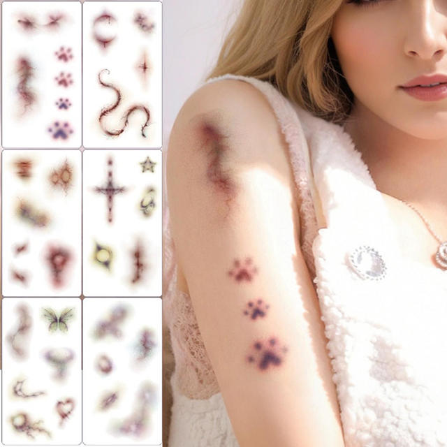 New Personalized Eco-Friendly Bruise Scar Tattoo Sticker Water Transfer Paper Color Gradient Simulation Wound Effect Waterproof