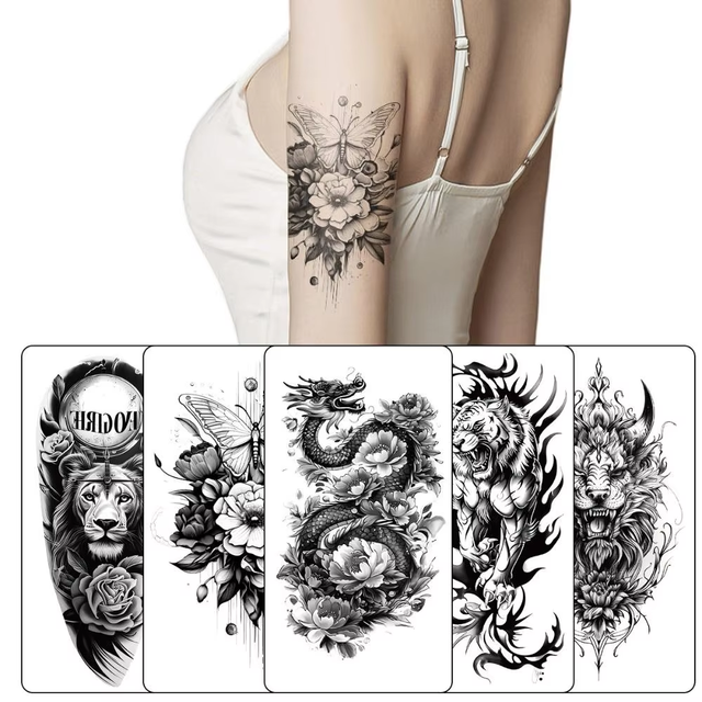 New Colorful Half Sleeve Big Rose Water Transfer Paper Temporary Tattoo Stickers Waterproof Sweatproof Long Lasting Eco Friendly
