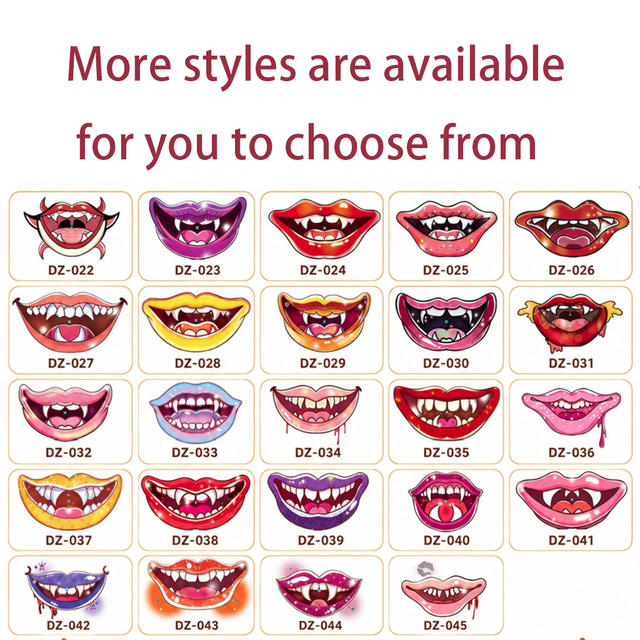 Halloween Vampire Lips Gothic Horror Style Body Lip Tattoo S view 5
