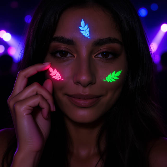 Multi-color Fluorescent Face-tattoo Stickers Stars Hearts-Water Transfer Paper 3-7 Days Durability-for Nightclubs Music