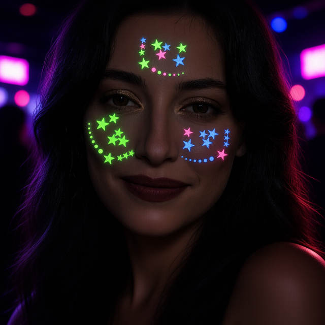 Multi-color Fluorescent Face-tattoo Stickers Stars Hearts-Wa view 5