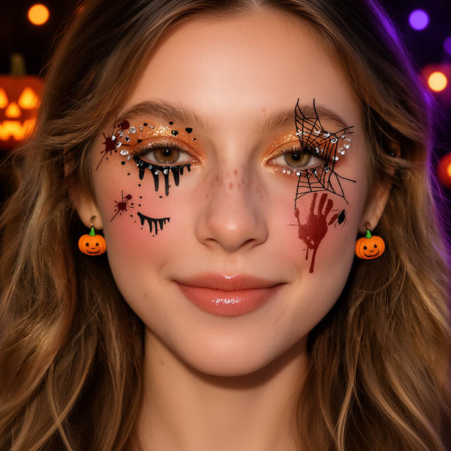 Matte Non-Reflective Halloween Tattoo Sticker Face Spider We view 3