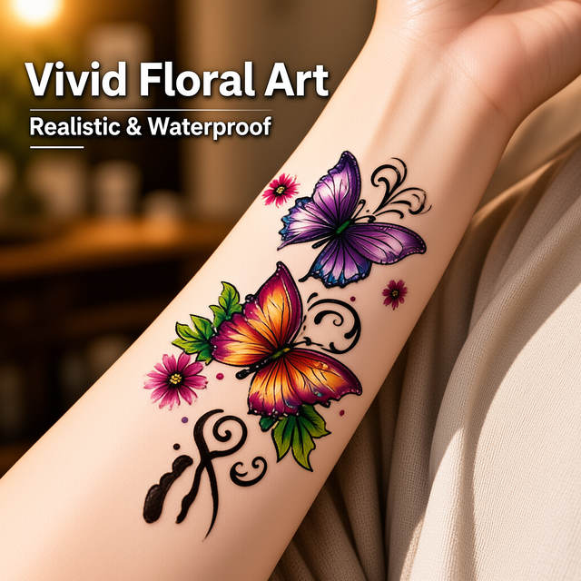 10pcs Set Water Transfer Anime Floral Art, Realistic Butterfly Body Stickers, Dark Fantasy Skin Series Decals